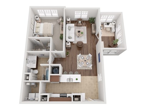 Floor plan for 1 bed, 1 bath, 922 sqft
